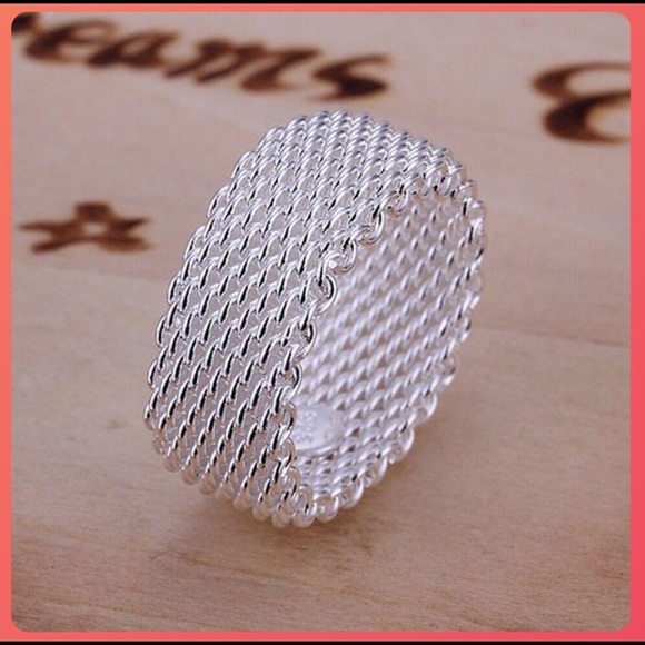 Sterling Silver Plated Woven Mesh Band Ring - Picture 4 of 10